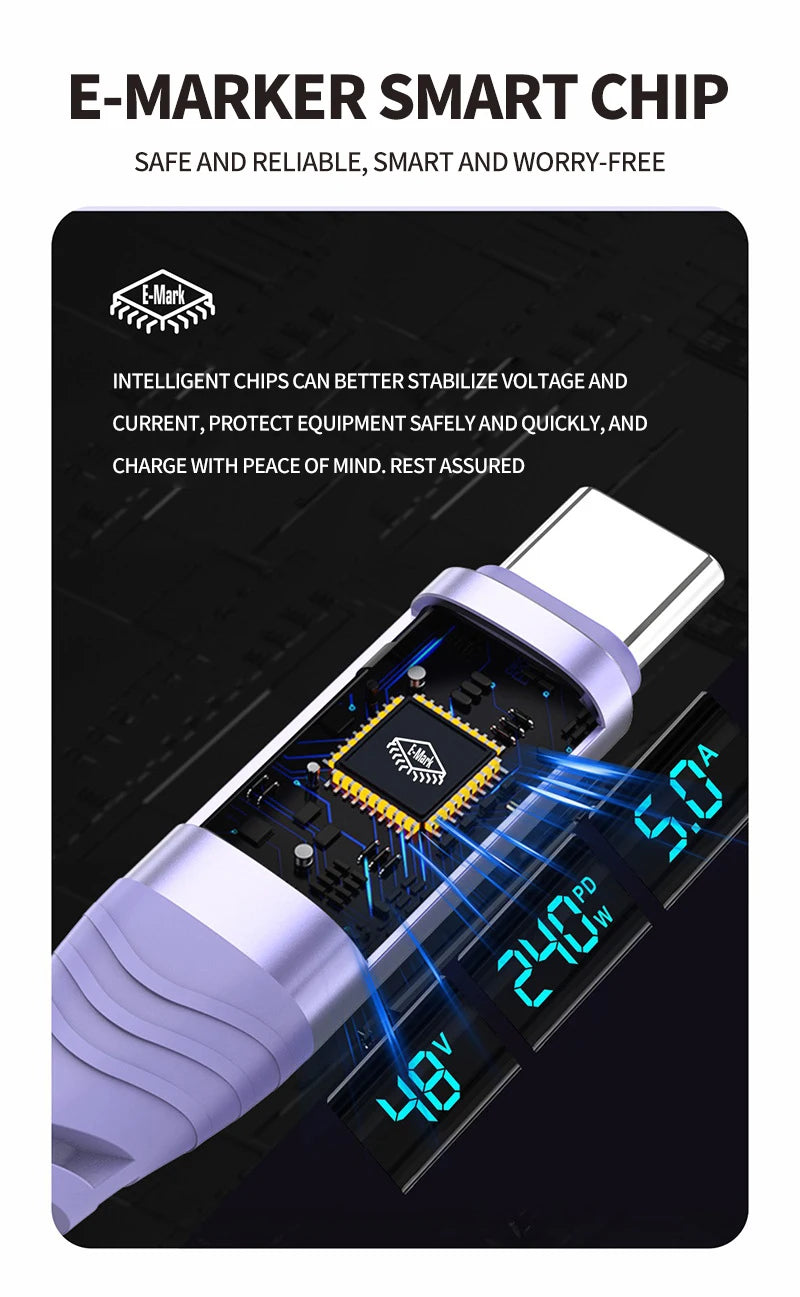 PD3.1 USB C Cable,240W LED Display Type C Fast Charging Cable with Data Transfer,for iPhone 17/16,Samsung Galaxy A17/S25,Huawei
