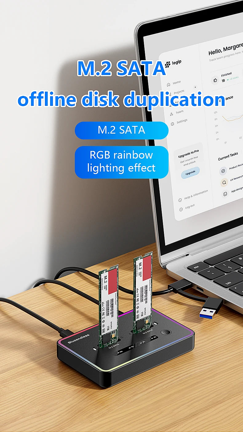 Dual M.2 SATA SSD Docking Station for Offline Cloning