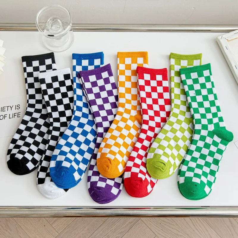 Stylish Women's Checkered Cotton Socks | Trendy Skateboard Socks