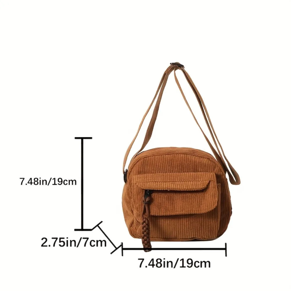 Stylish Corduroy Crossbody Bag | Casual Solid Color Shoulder Bag