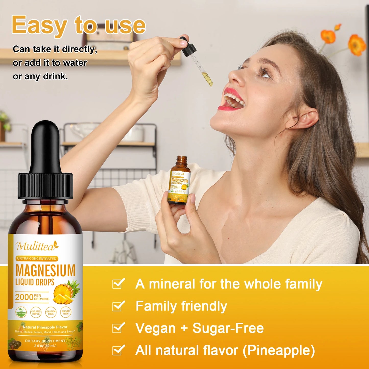 Magnesium Glycinate Drops - Pineapple Flavor for Relaxation & Sleep