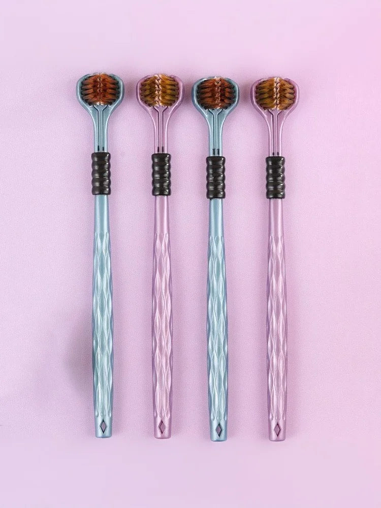 2pcs 3D Stereo Three-Sided Toothbrush Ultra Fine Soft Hair Adult Toothbrushes Tongue Scraper Oral Care 360° Cleaning Teeth Brush