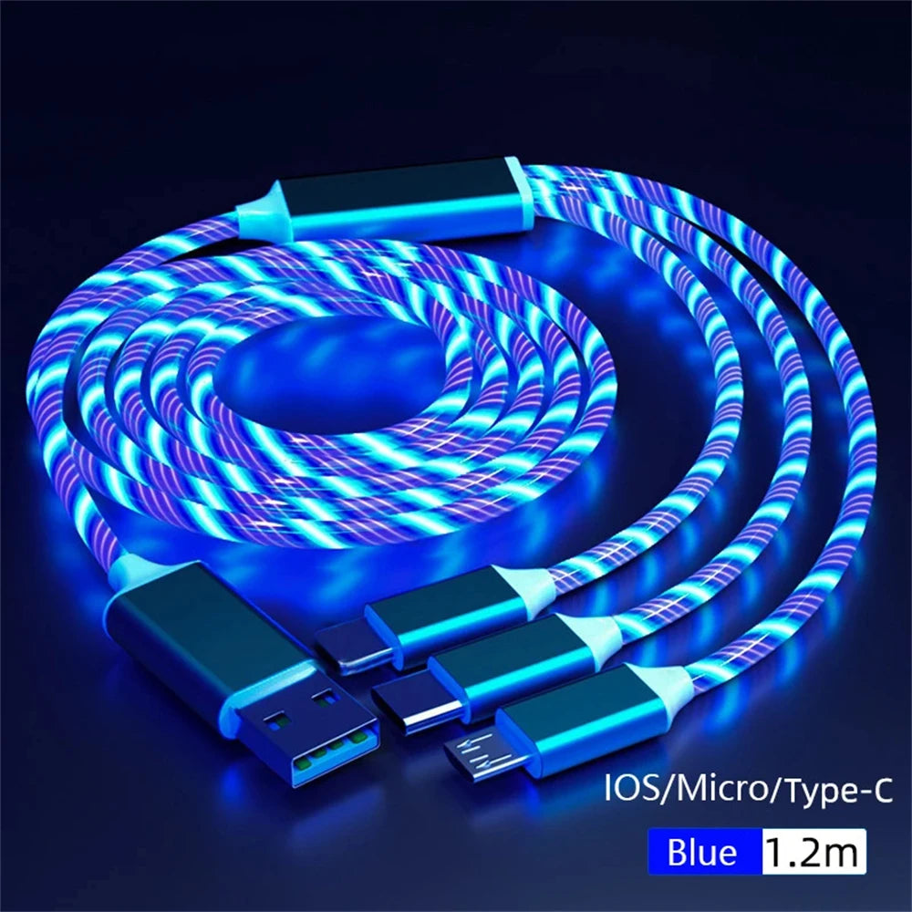 Glowing LED Light USB 3 in 1 Fast Charging Cable for Phones