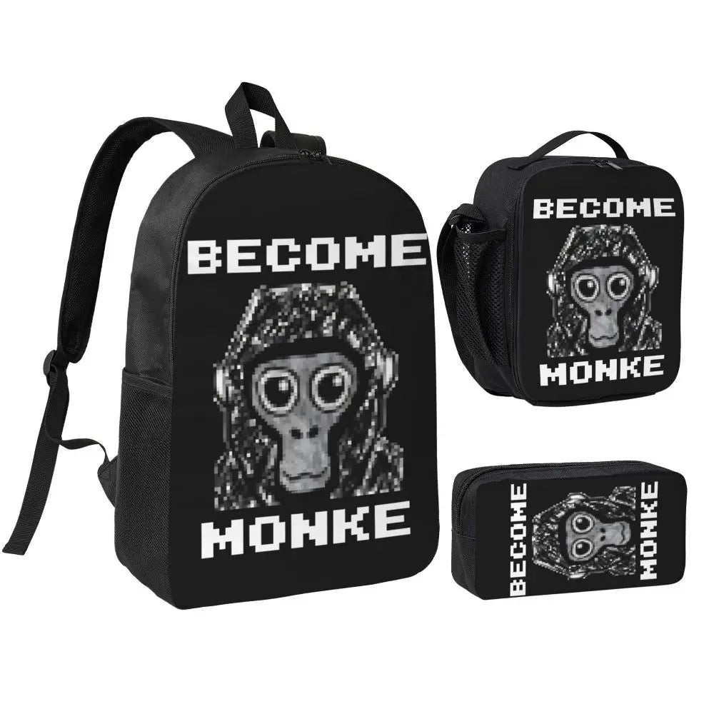 Stylish Black and White Gorilla Backpack Set for Teens | Versatile Bags