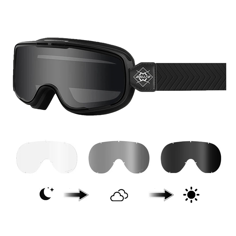 BOLLFO Photochromic Motorcycle Goggles Motorbike Eyewear OTG UV Protection Auto-tinting ATV Glasses Windproof Dirt Bike Goggles
