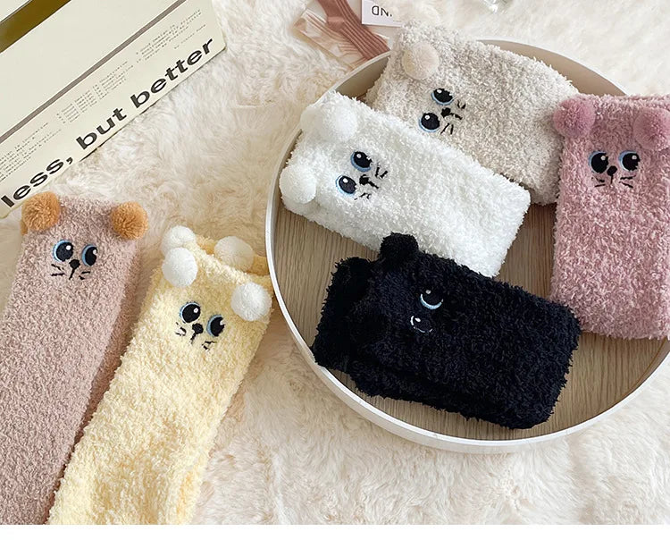 Cute Women's Winter Fluffy Socks | Cozy Fuzzy Animal Crew Socks