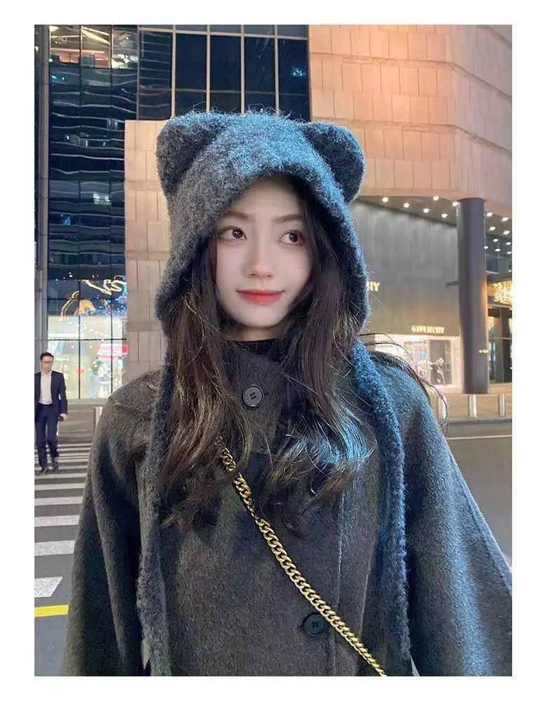 Women's Cute Bear Ear Plush Beanie | Cozy Winter Bomber Hat