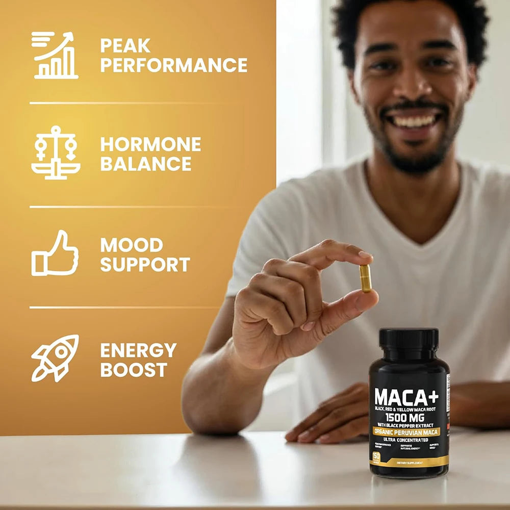 1500mg Organic Maca Root Capsules - Energy & Mood Support