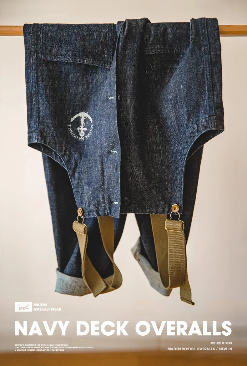 Men's Vintage Deck Strap Pants | Stylish Denim Straight Leg Jeans