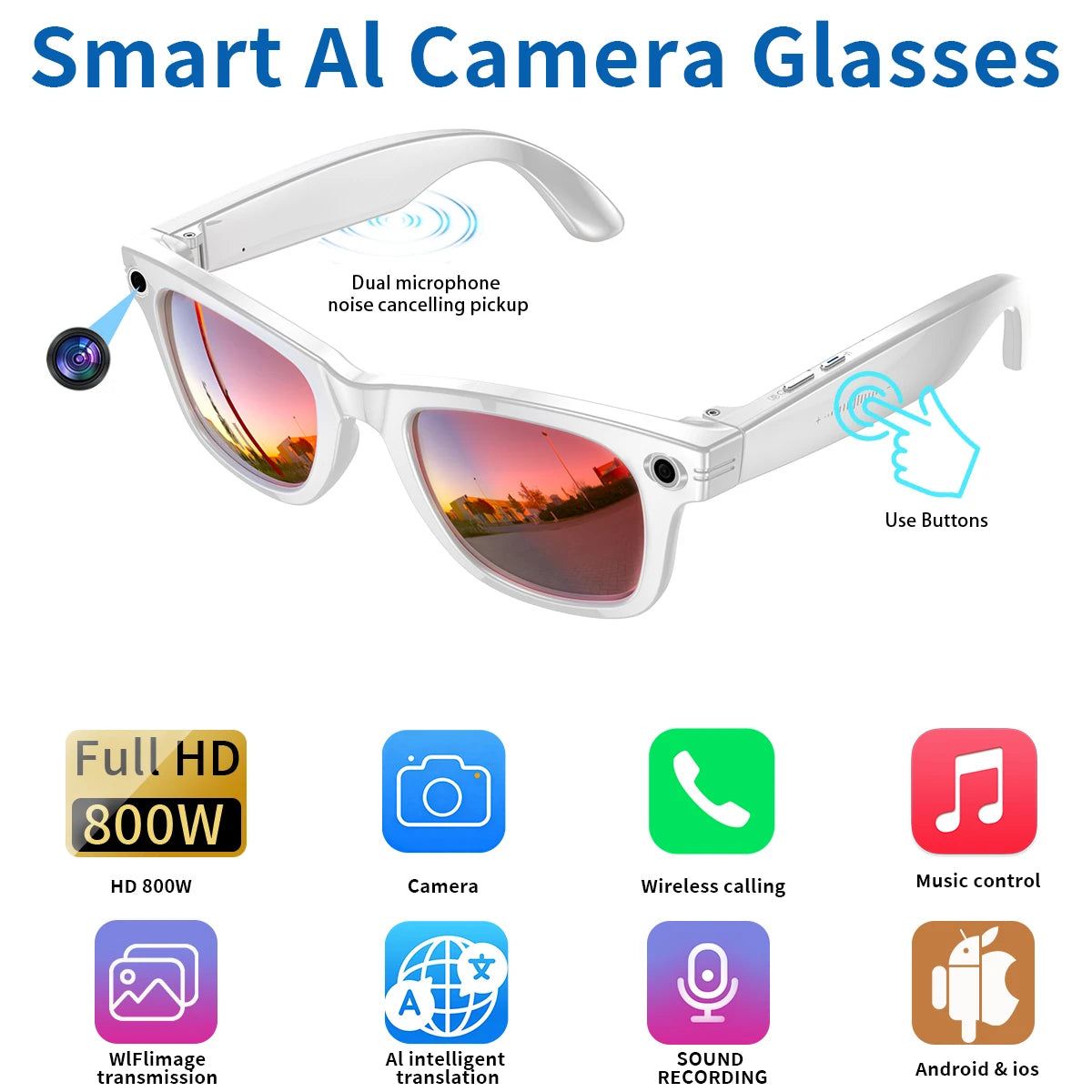 AI Smart Glasses with 8MP Camera & Bluetooth Features