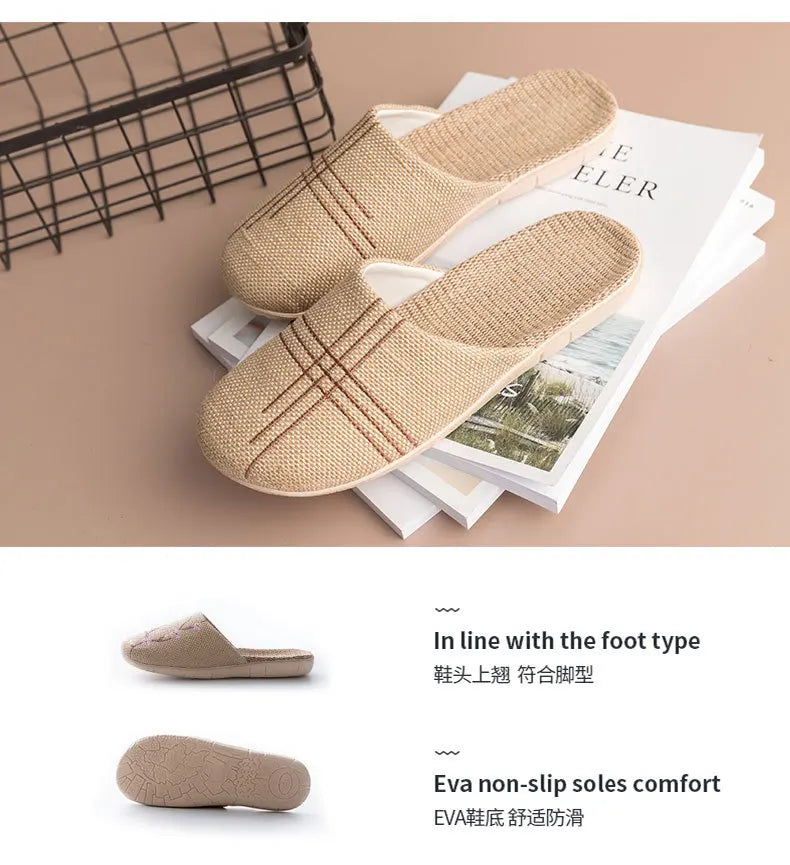Cozy Indoor Embroidered Linen Slippers for Couples