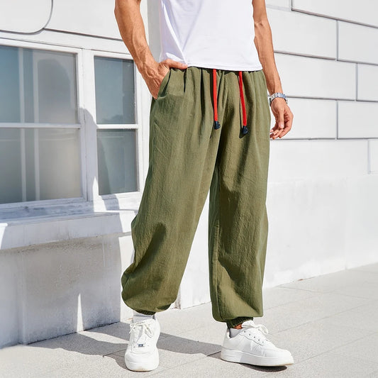 Pantalones harén holgados de hombre | Joggers de salón cómodos de algodón y lino