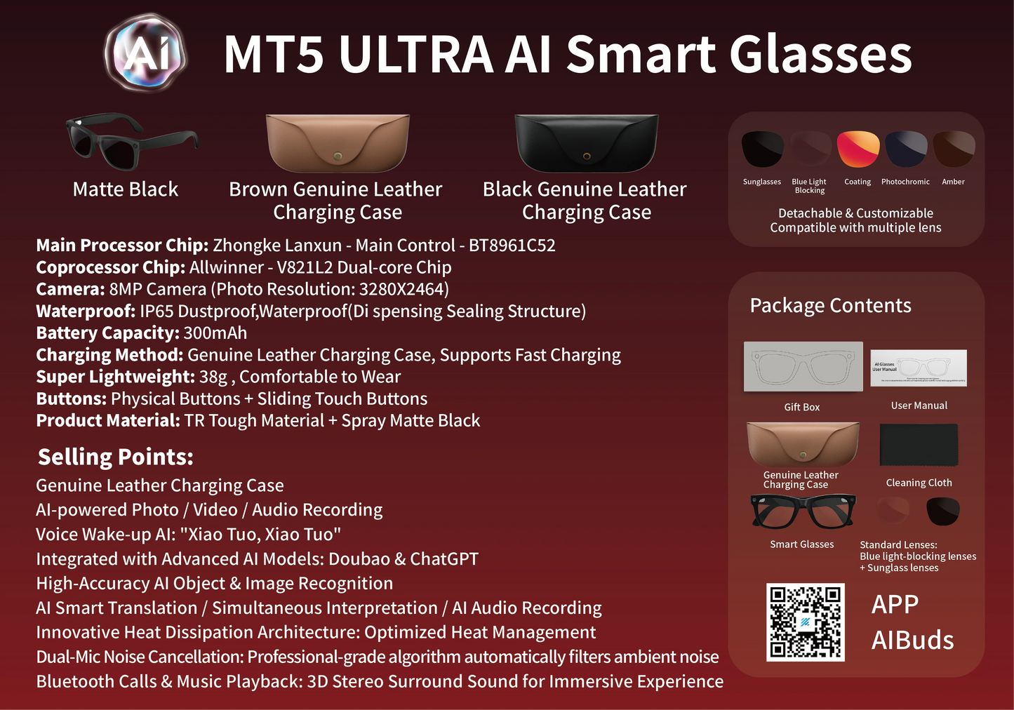 AI Smart Glasses with Real-time Translation and 800W Camera