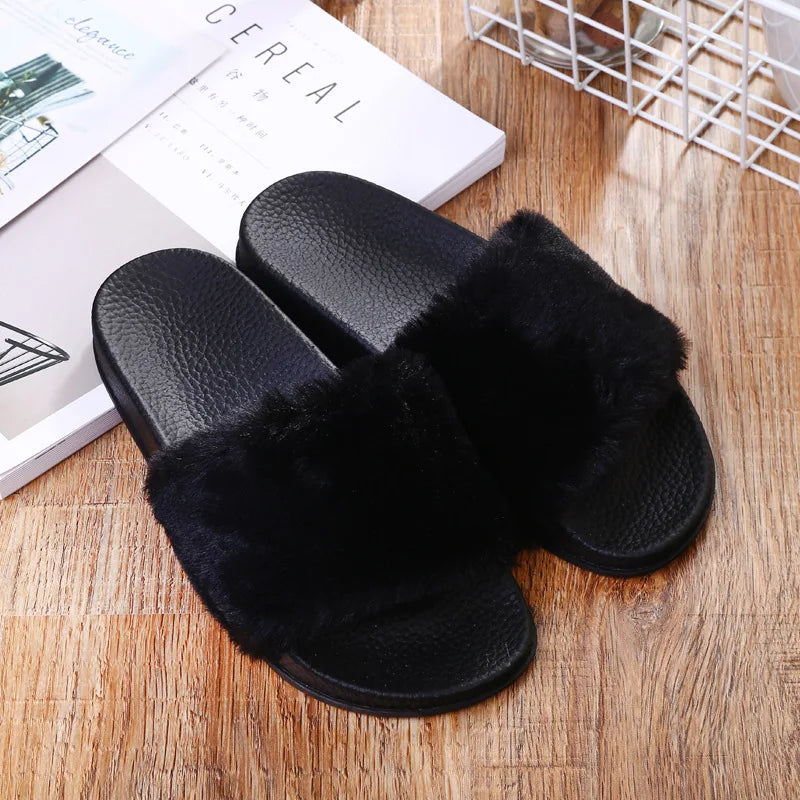 Women's Open Toe Fuzzy Plush Slippers | Cozy Winter House Slides