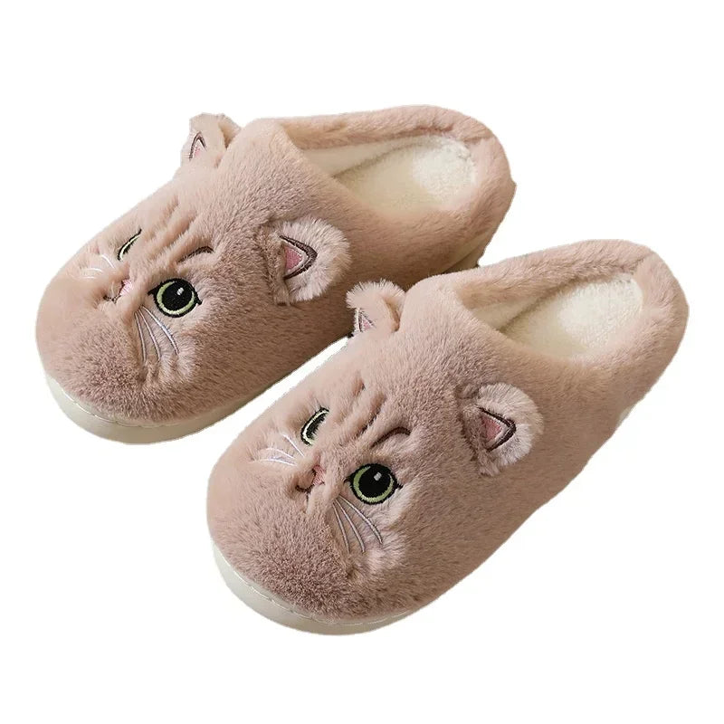 Cute Cat Fluffy Platform Slippers | Furry Plush Indoor Shoes