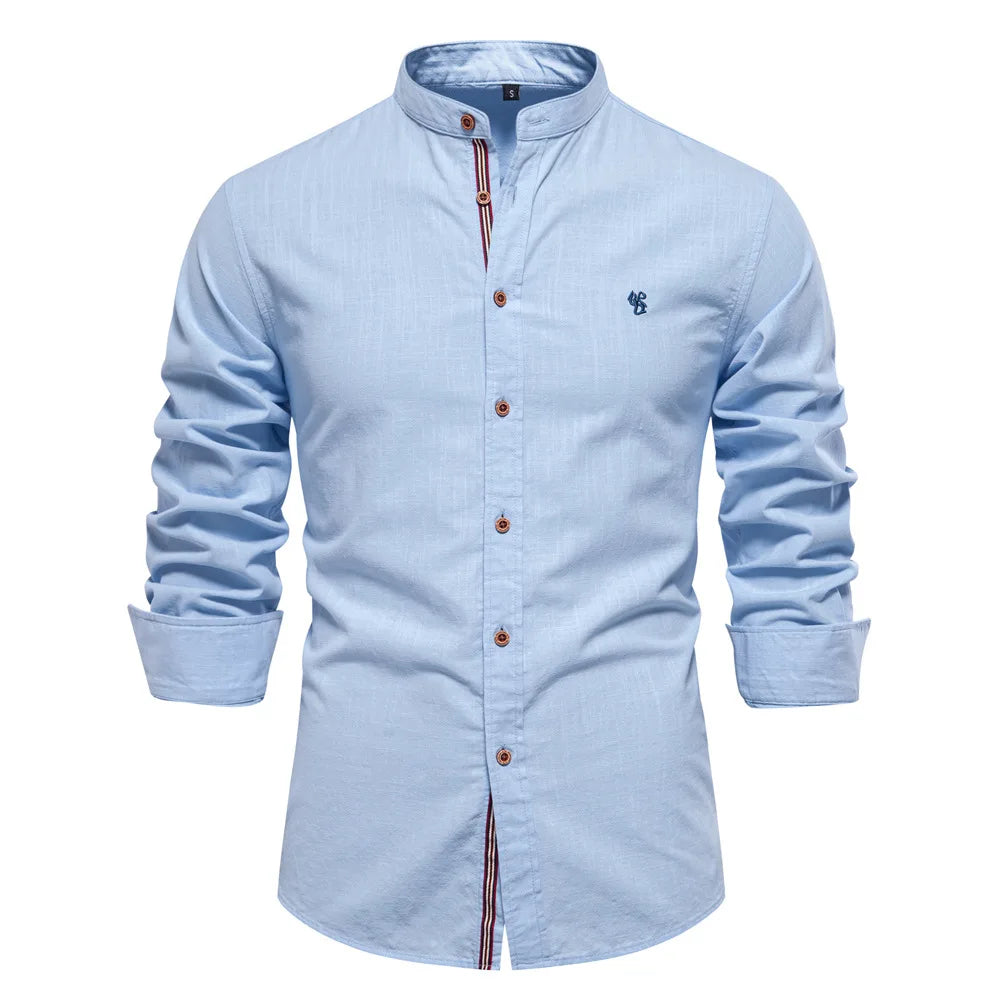 Men's 100% Cotton Casual Long Sleeve Shirt | Comfortable Embroidery