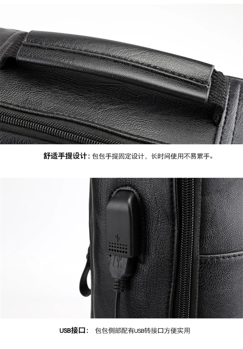 Waterproof PU Leather Business Backpack | Large Capacity USB Rucksack