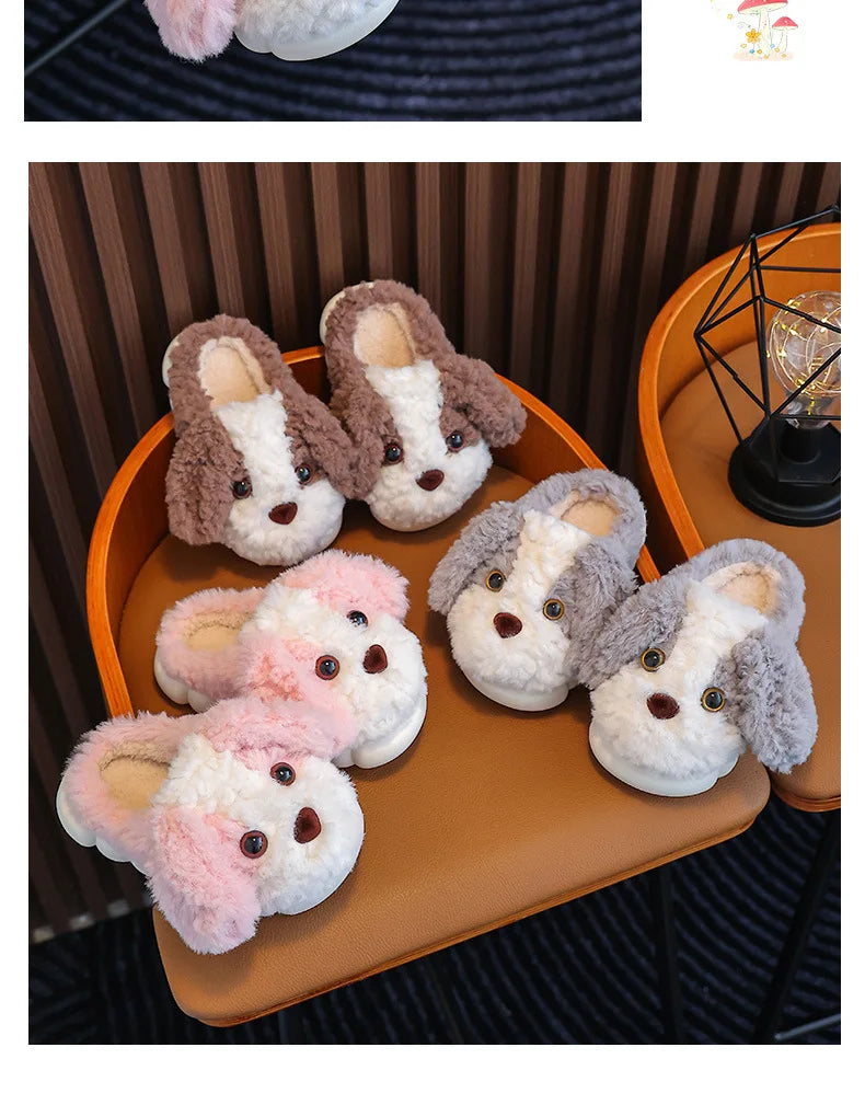 Cute Puppy Plush Slippers for Kids | Non-Slip Cozy Footwear