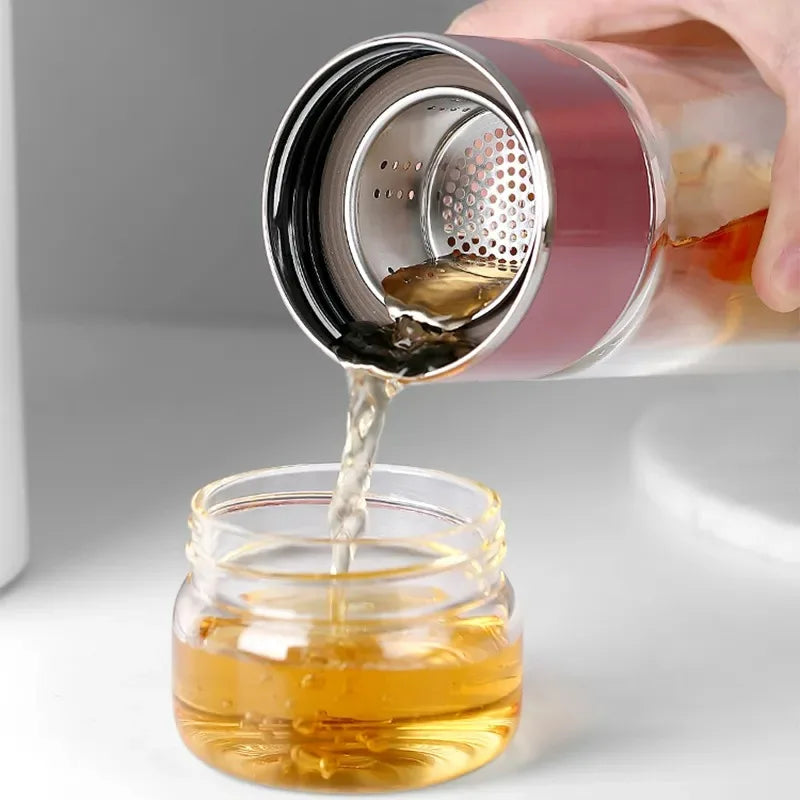 High Borosilicate Glass Double Layer Tea Infuser Water Bottle