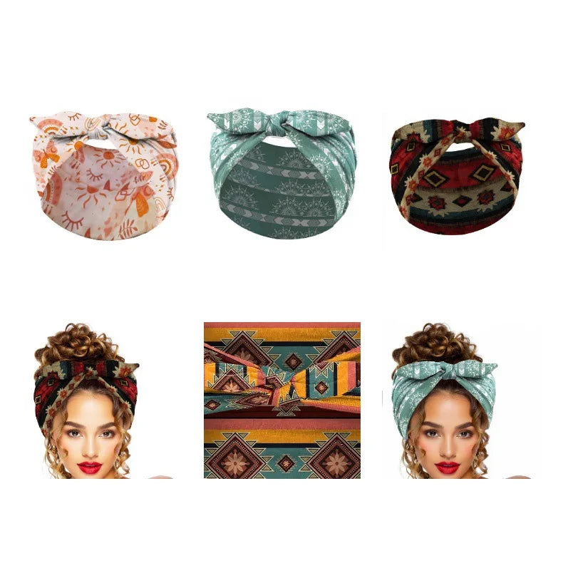 Bohemian Printed Rabbit Ear Elastic Headband | Stylish Accessory