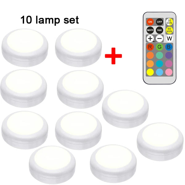 Multicolor LED Cabinet Light with Remote Control | Dimmable Puck Lamp