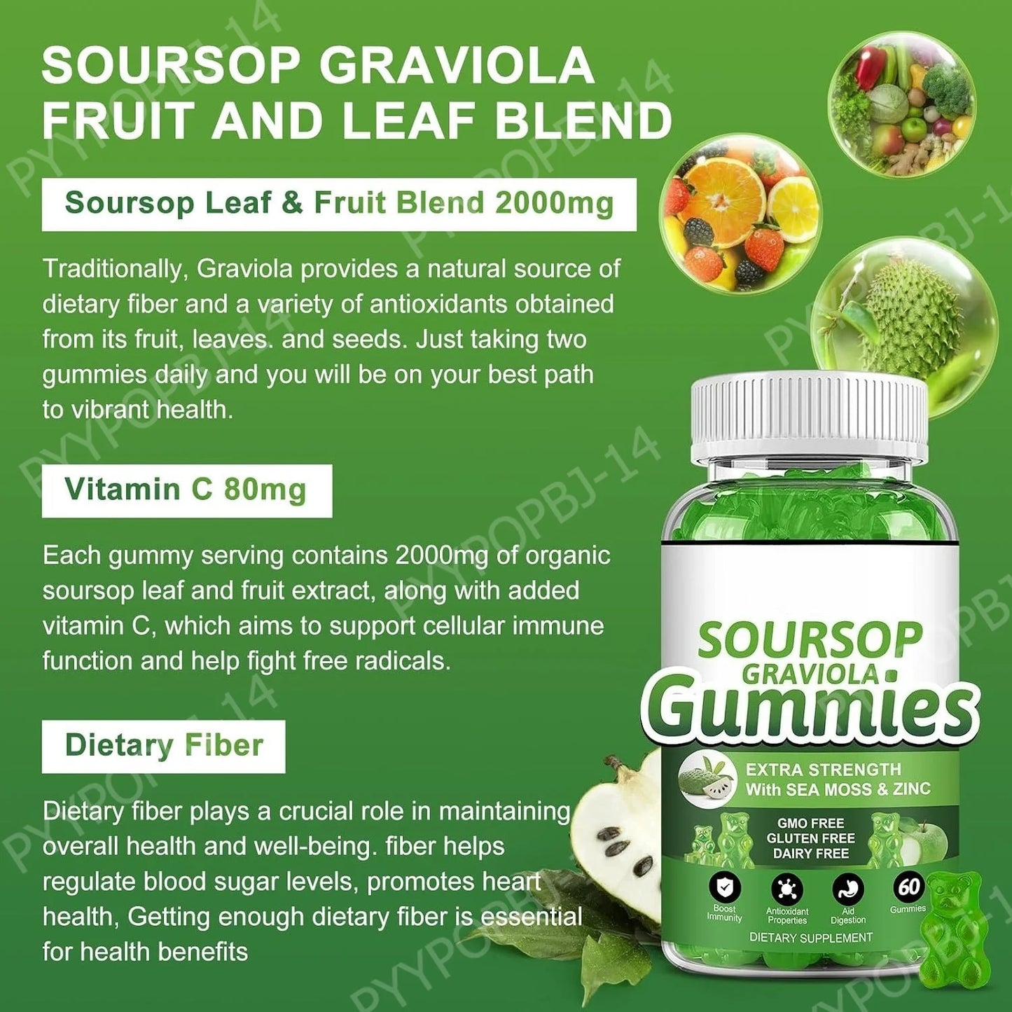 Soursop Graviola Gummies with Sea Moss & Vitamin C | Immune Support