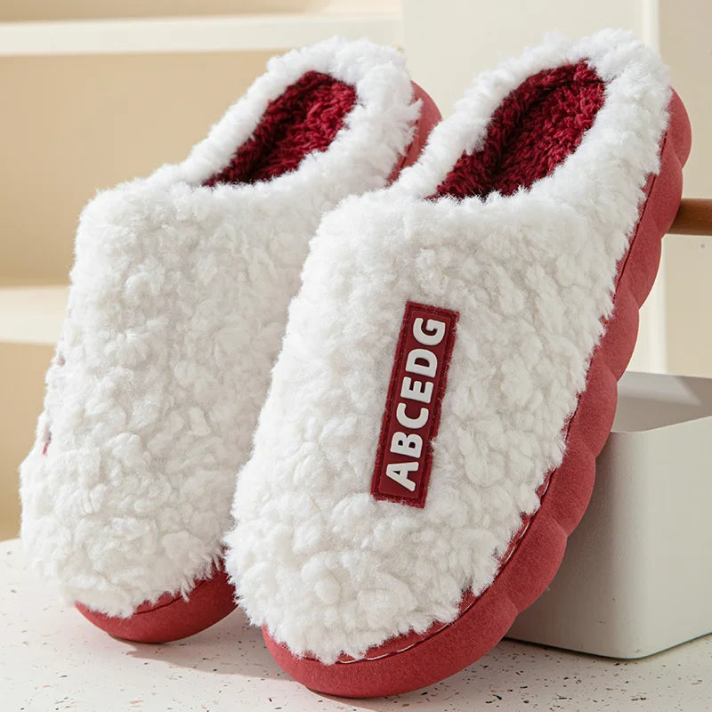 Unisex Thick Sole Plush Slippers | Warm Fluffy Indoor House Shoes