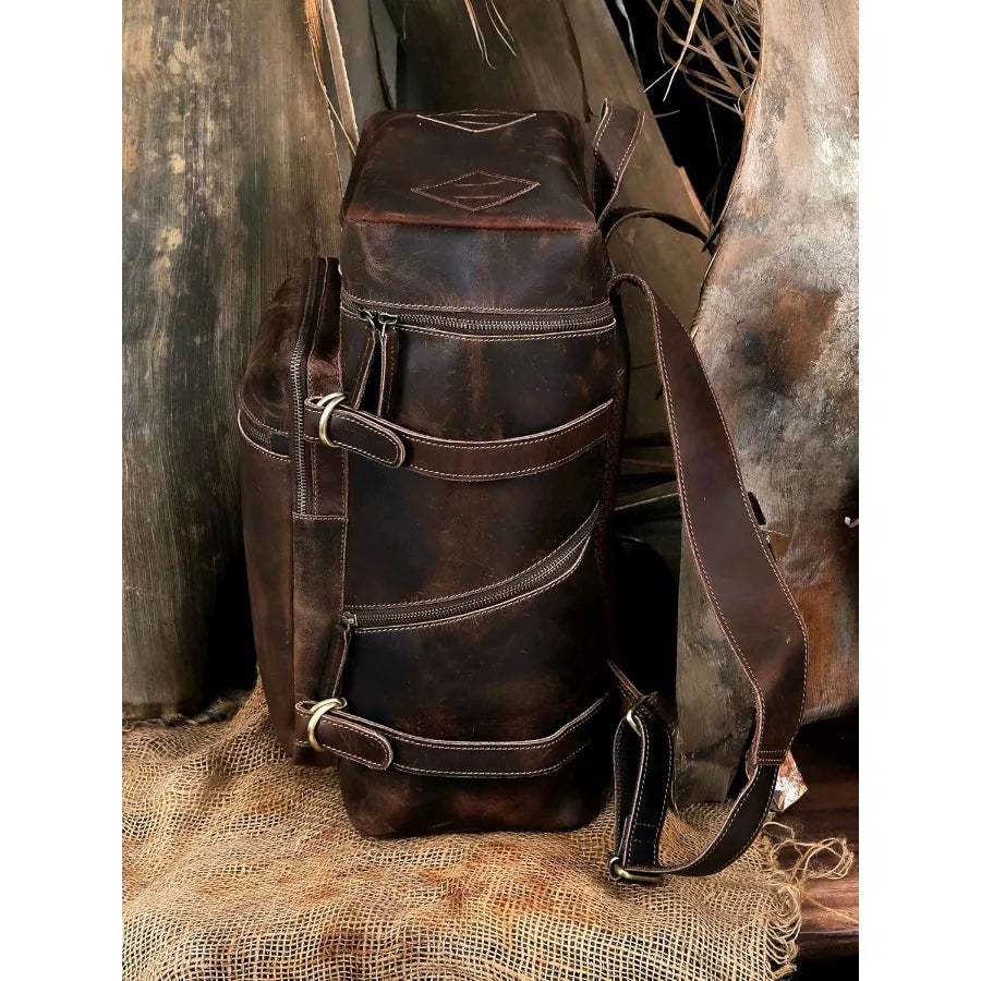 Mochila de Cuero de Gran Capacidad | Elegante Mochila Retro de Negocios