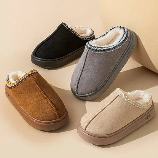 Pantuflas de plataforma afelpadas para mujer | Zapatillas de casa de piel sintética cómodas