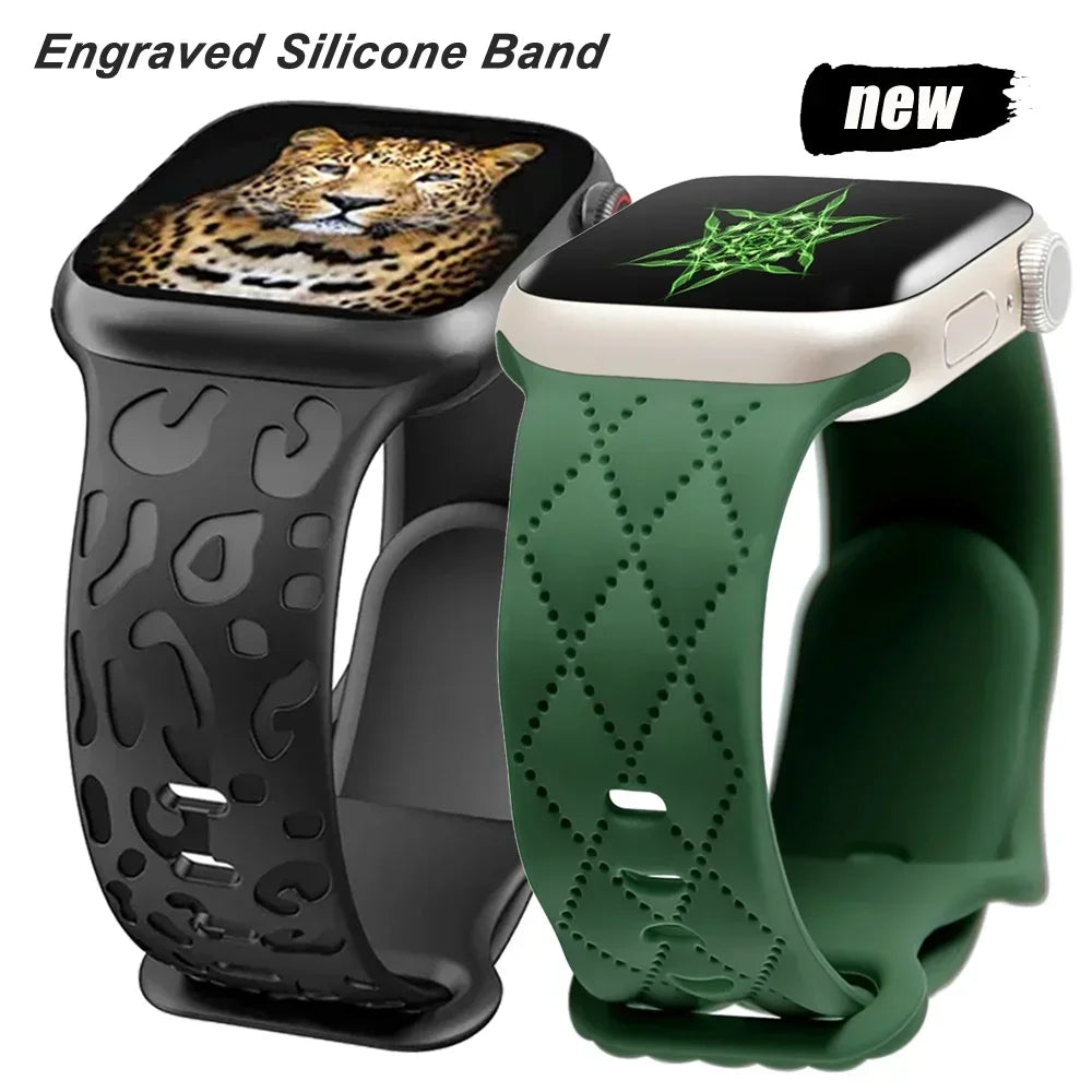 Stylish Engraved Silicone Watch Strap for Apple Watch