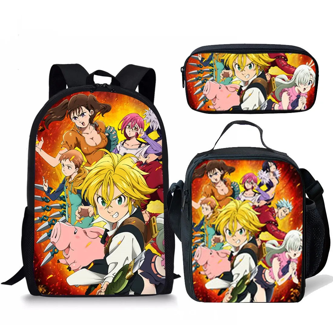 Seven Deadly Sins Student Backpack Set | Versatile Meal & Pen Bag