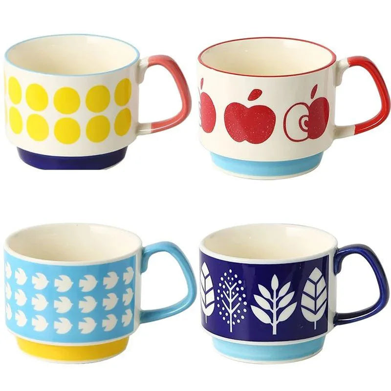Retro Ceramic Flower Coffee Mug Set | Perfect for Tea & Oats