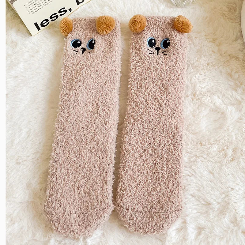 Cute Women's Winter Fluffy Socks | Cozy Fuzzy Animal Crew Socks