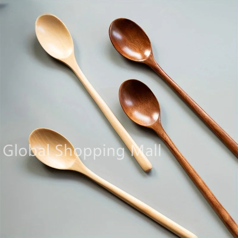 Cucharas de Sopa de Madera Ecológicas | Juego de 6 Utensilios de Mango Largo