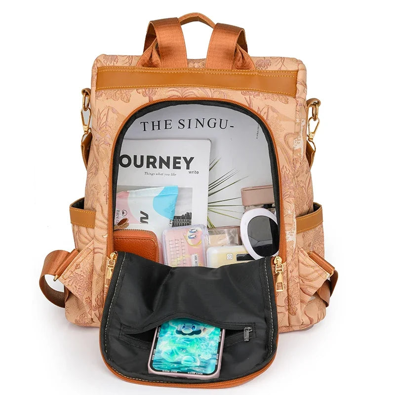 Stylish Color Blocking PU Leather Backpack | Anti-Theft Travel Bag