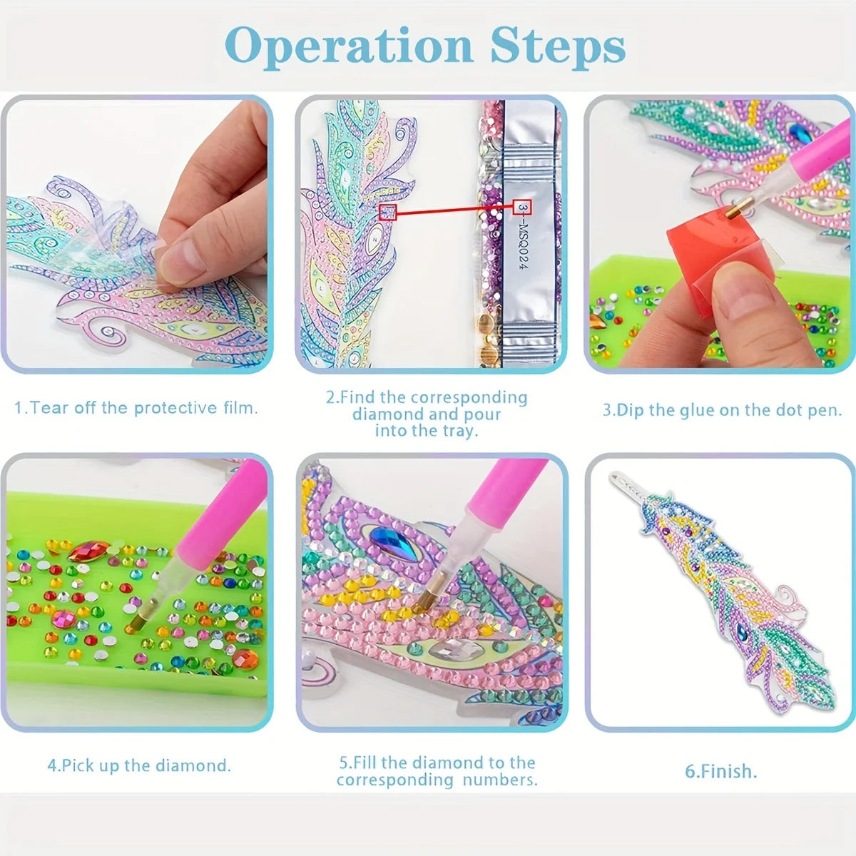DIY Diamond Art Feather Bookmark Kit - Fun Creative Craft Set