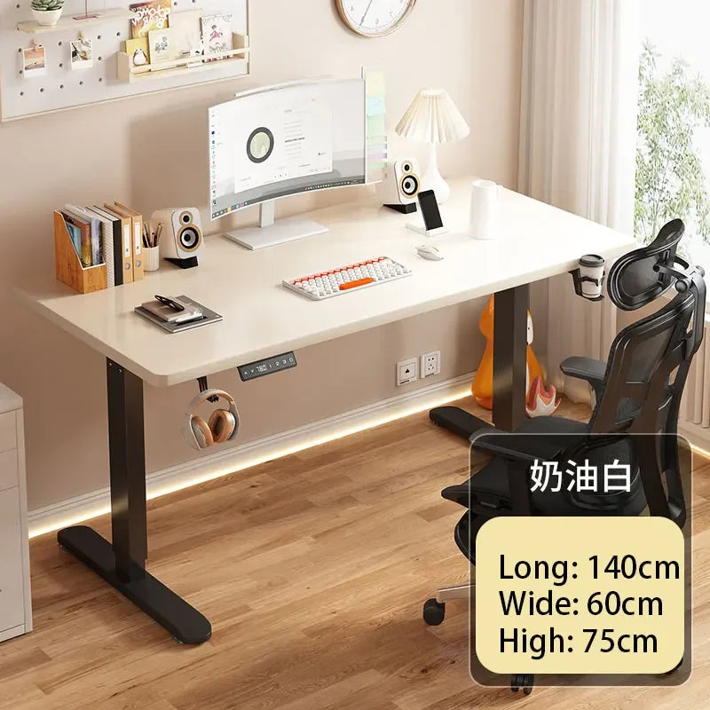 Electric Height Adjustable Solid Wood Computer Desk for Home & Office