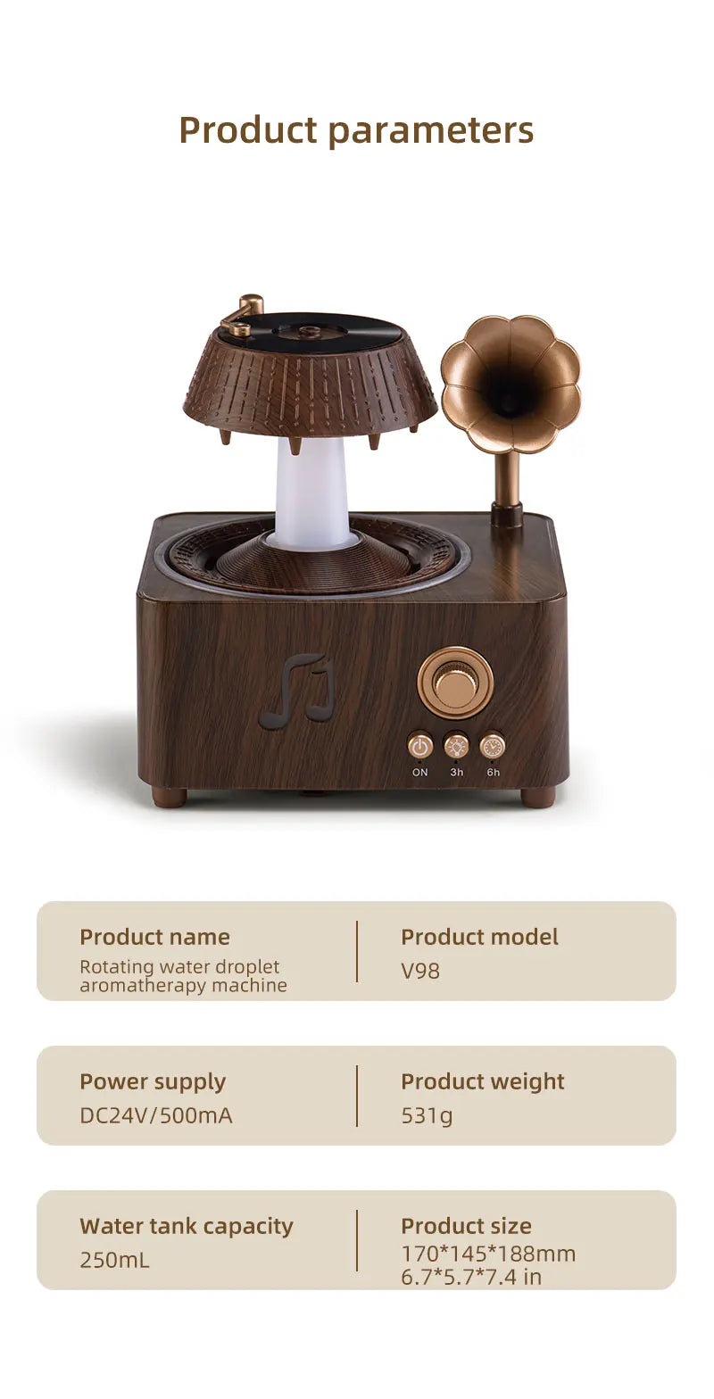 Rotating Raindrop Humidifier | Retro Aroma Diffuser with Lights