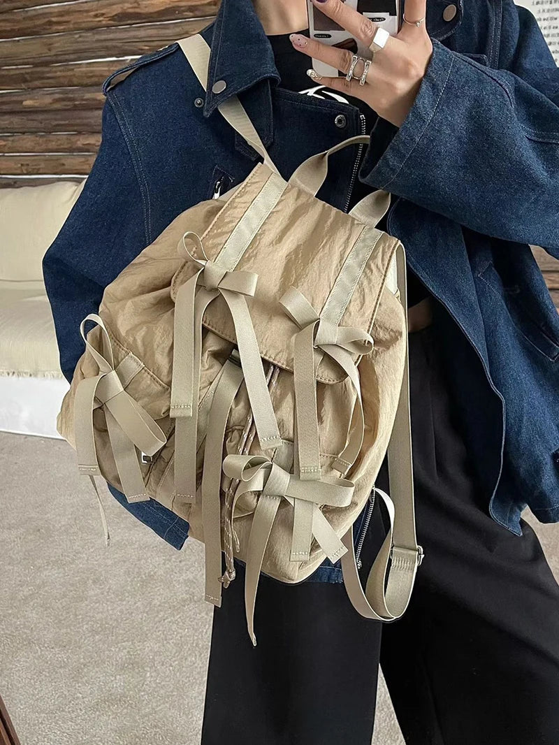 Fashion Y2K Bow Casual Backpack | High-Quality Nylon Shoulder Bag