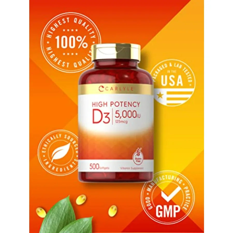 High Potency Vitamin D3 5000 IU Softgels | Non-GMO & Gluten Free
