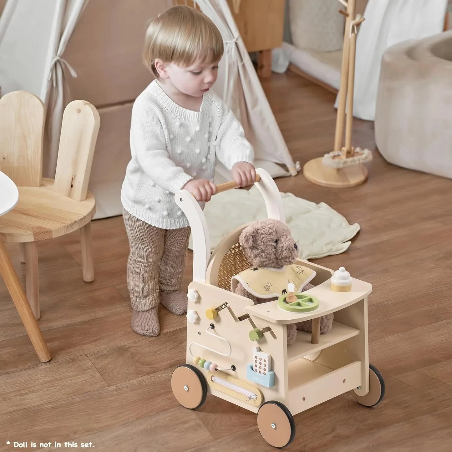 Natural Wooden Baby Push Walker | Sustainable First Steps Toy