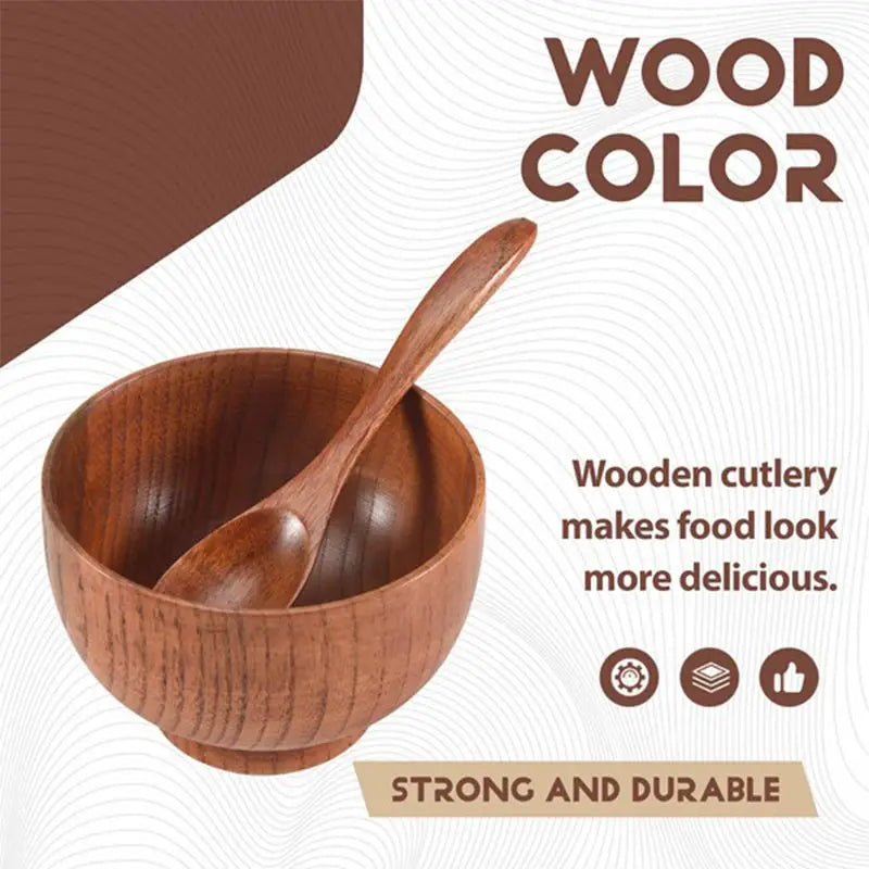 Juego de cuencos de madera natural para sopa y ensalada | Vajilla ecológica