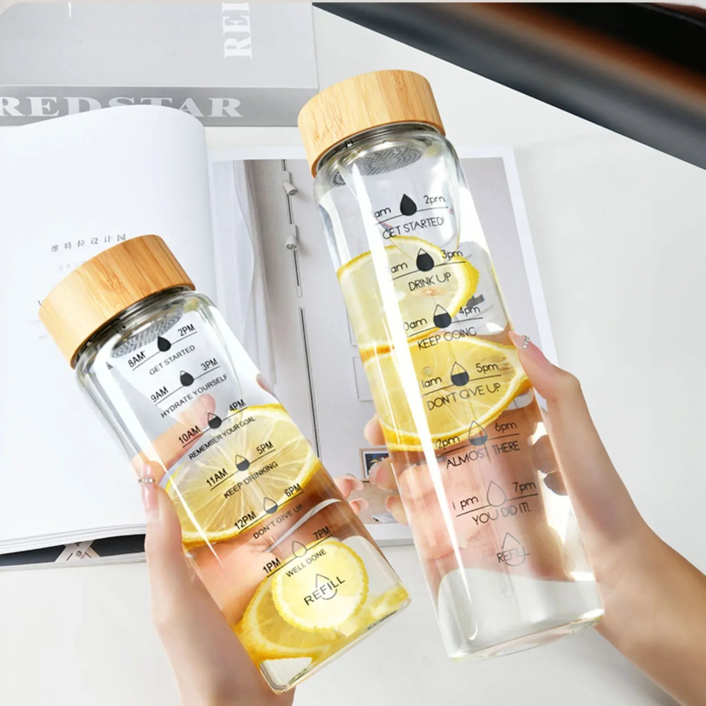 Large Capacity Glass Water Bottle with Time Marker | 1000ml