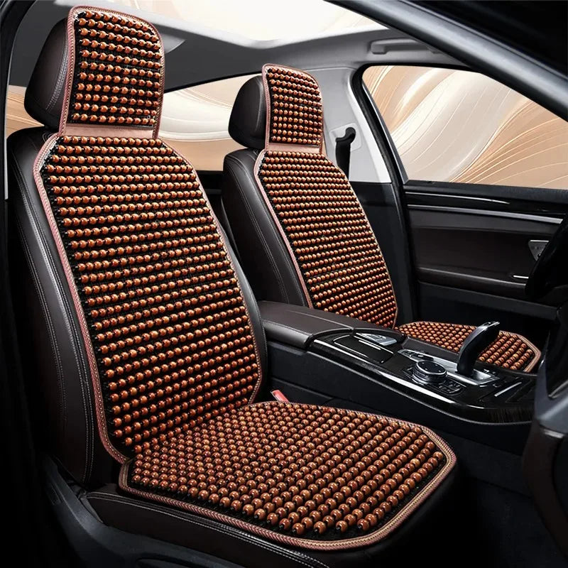 1pc Classic & Elegant Wooden Bead Car Seat Cushion – Natural Wood, Smooth & Breathable for Year-Round Comfort
