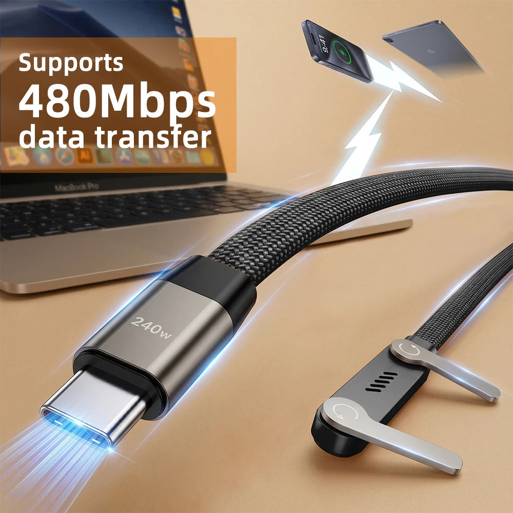 1.5M Fast Charging USB-C Cable & Foldable Phone Stand | 90° Elbow