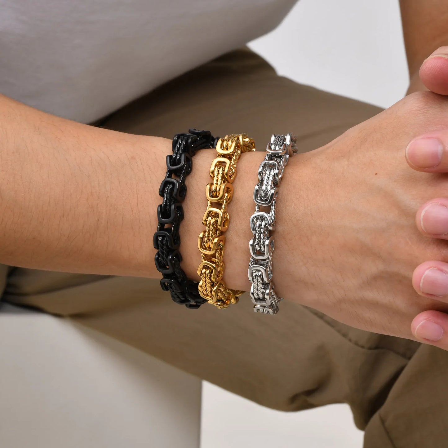 Stainless Steel Byzantine Bracelet | Vintage Style Chain Wristband