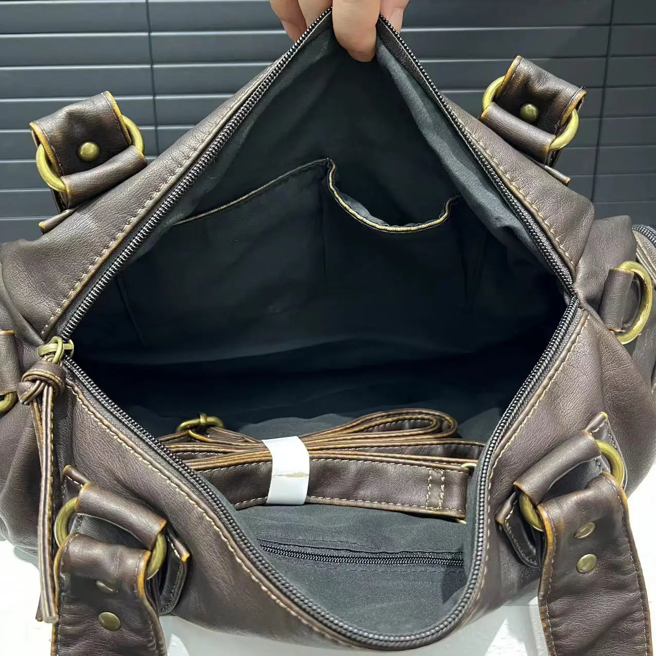 Vintage Washed Leather Crossbody Bag | Large Capacity Multi Pocket