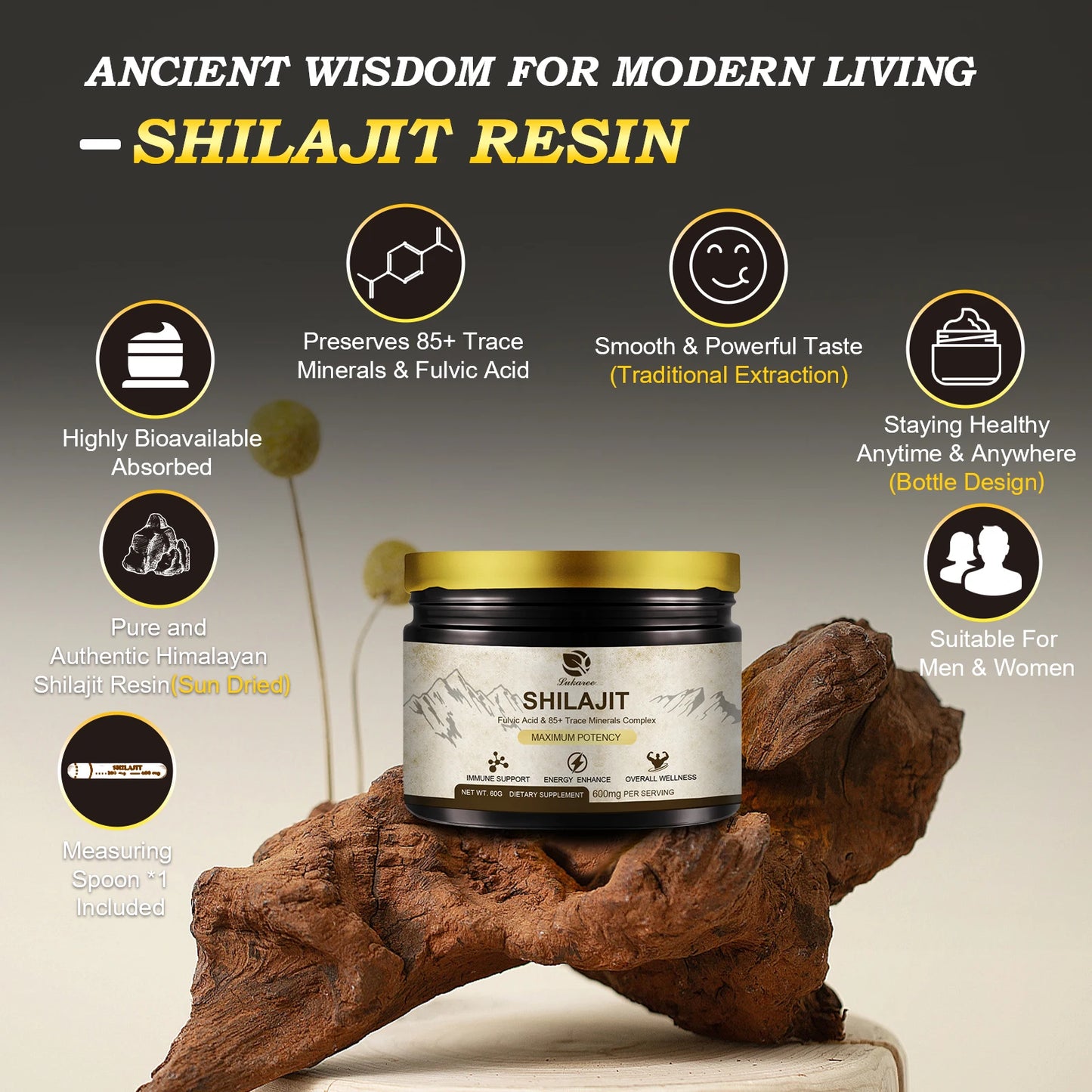 Premium Shilajit Supplement with 85+ Trace Minerals | Energy Boost