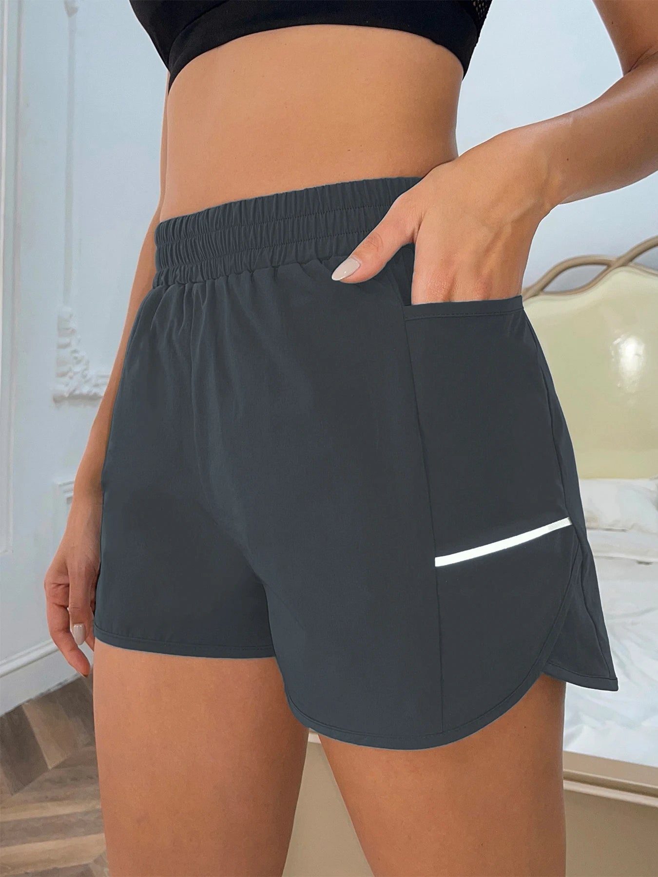 Women's Casual Sports Shorts with Mobile Pocket & Reflective Strips