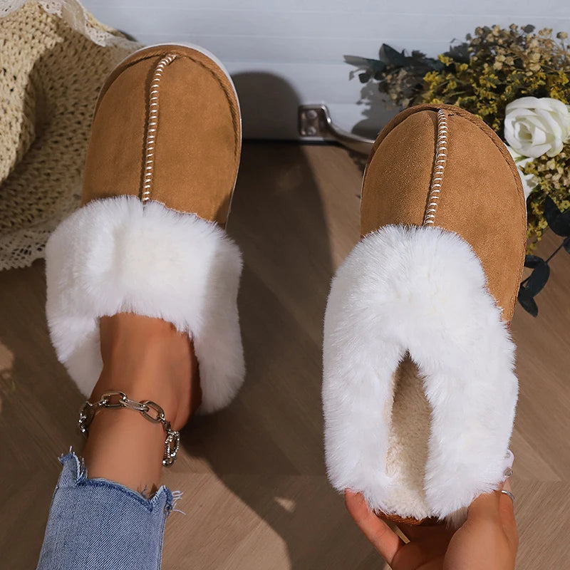 Winter Warm Faux Suede Fur Slippers | Cozy Plush Indoor Slides